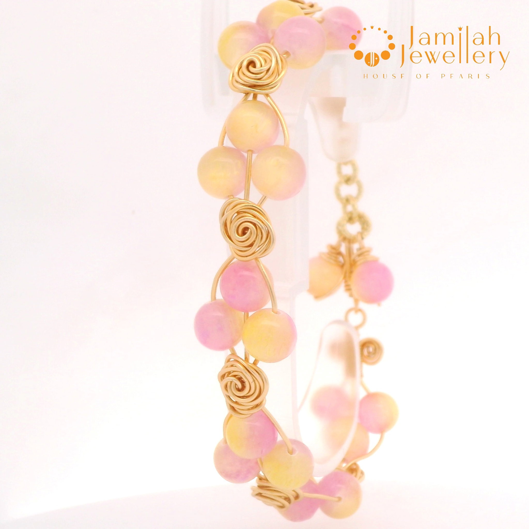 Bangle 18K  Pink-yellow Cat Eyes Crystal_0