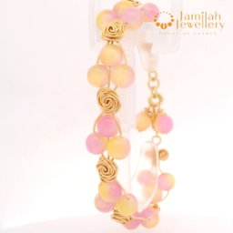 Bangle 18K  Pink-yellow Cat Eyes Crystal