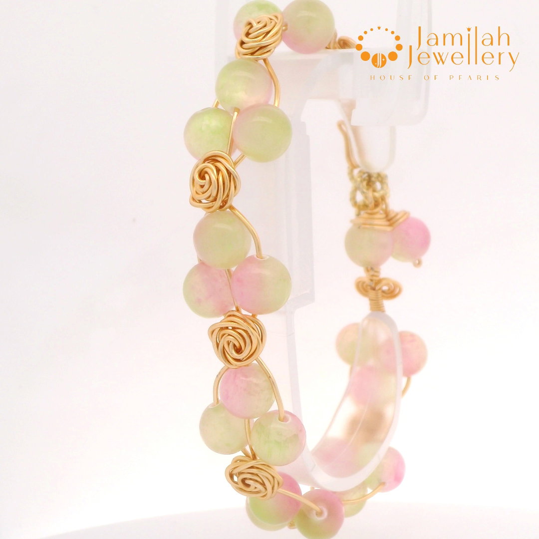 Bangle 18K Pink-Green Cat Eyes Crystal