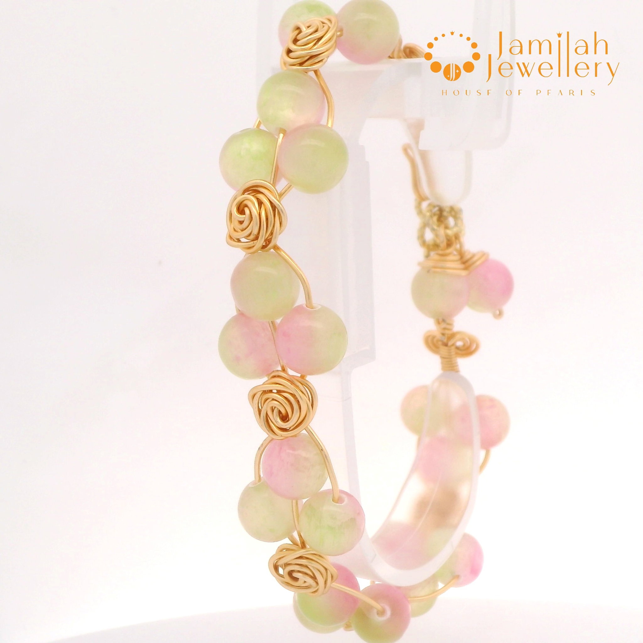 Bangle 18K  Pink-Green Cat Eyes Crystal_0