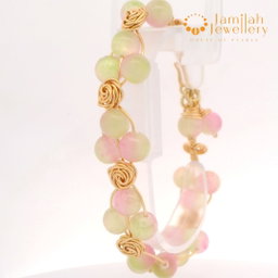 Bangle 18K  Pink-Green Cat Eyes Crystal