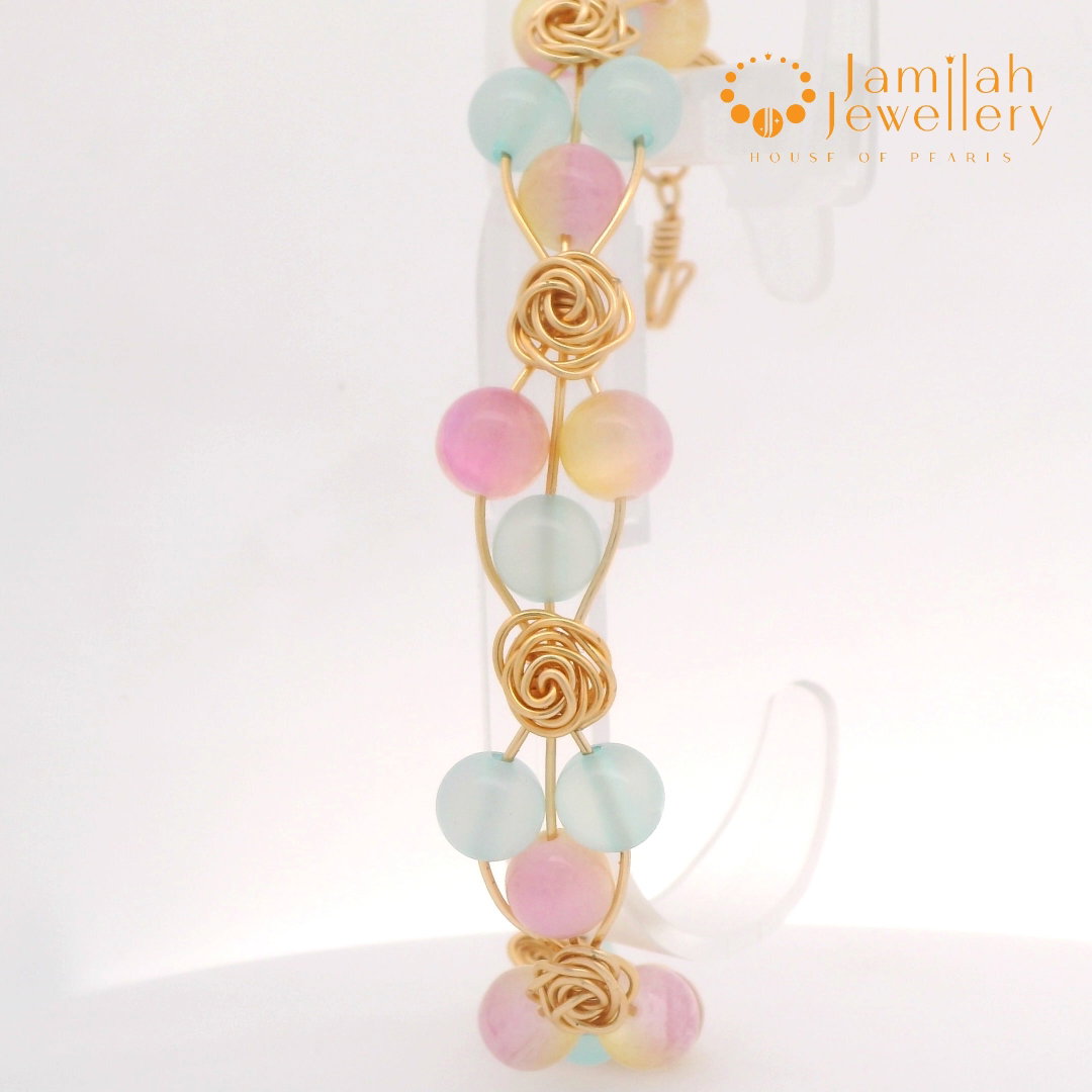 Bangle 18K Pink-Blue Cat Eyes Crystal