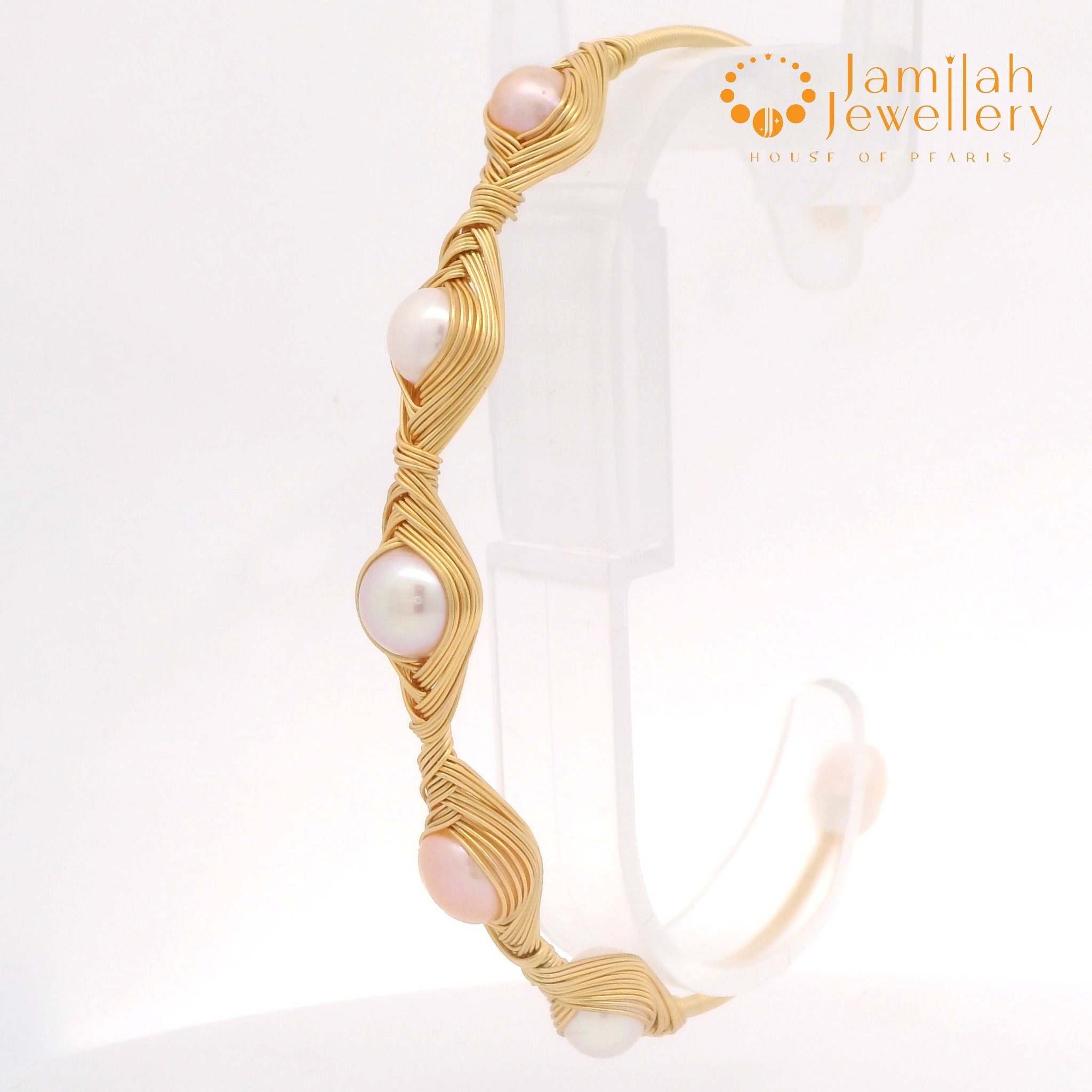 Bangle 18K with Pinkish-Purple Fresh Water Pearls_0