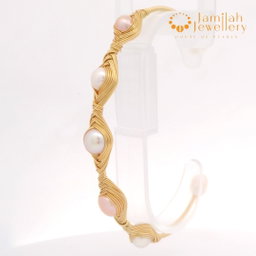 Bangle 18K with Pinkish-Purple Fresh Water Pearls