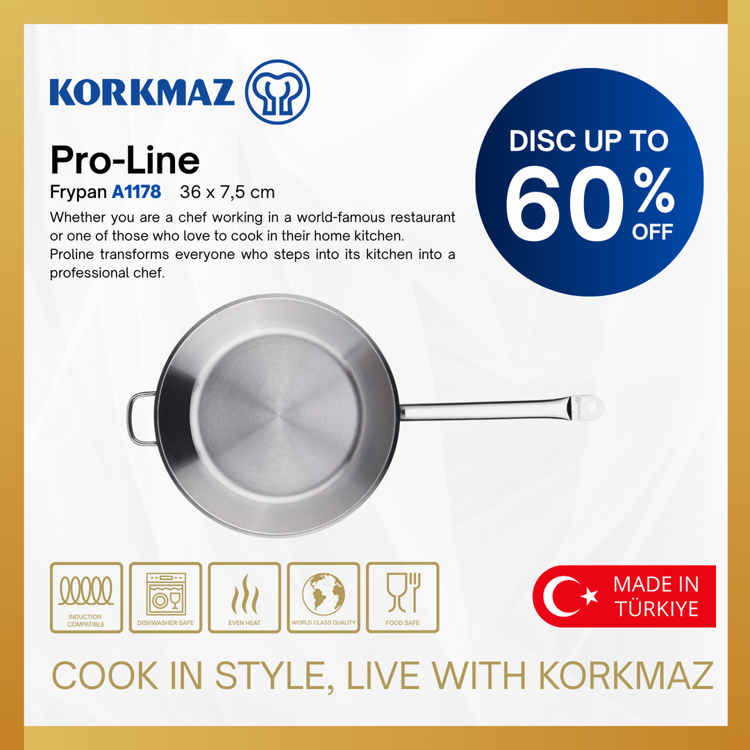 KORKMAZ PRO-LINE FRYPAN 36 x 7.5 cm / 6.0 Lt. PREMIUM COOKING WARE, SUITABLE FOR INDUCTION Kitchenware