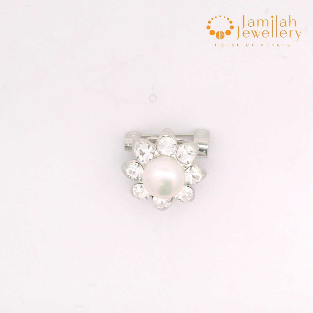 Baby Brooch Rhodium Plated Freshwater Pearls