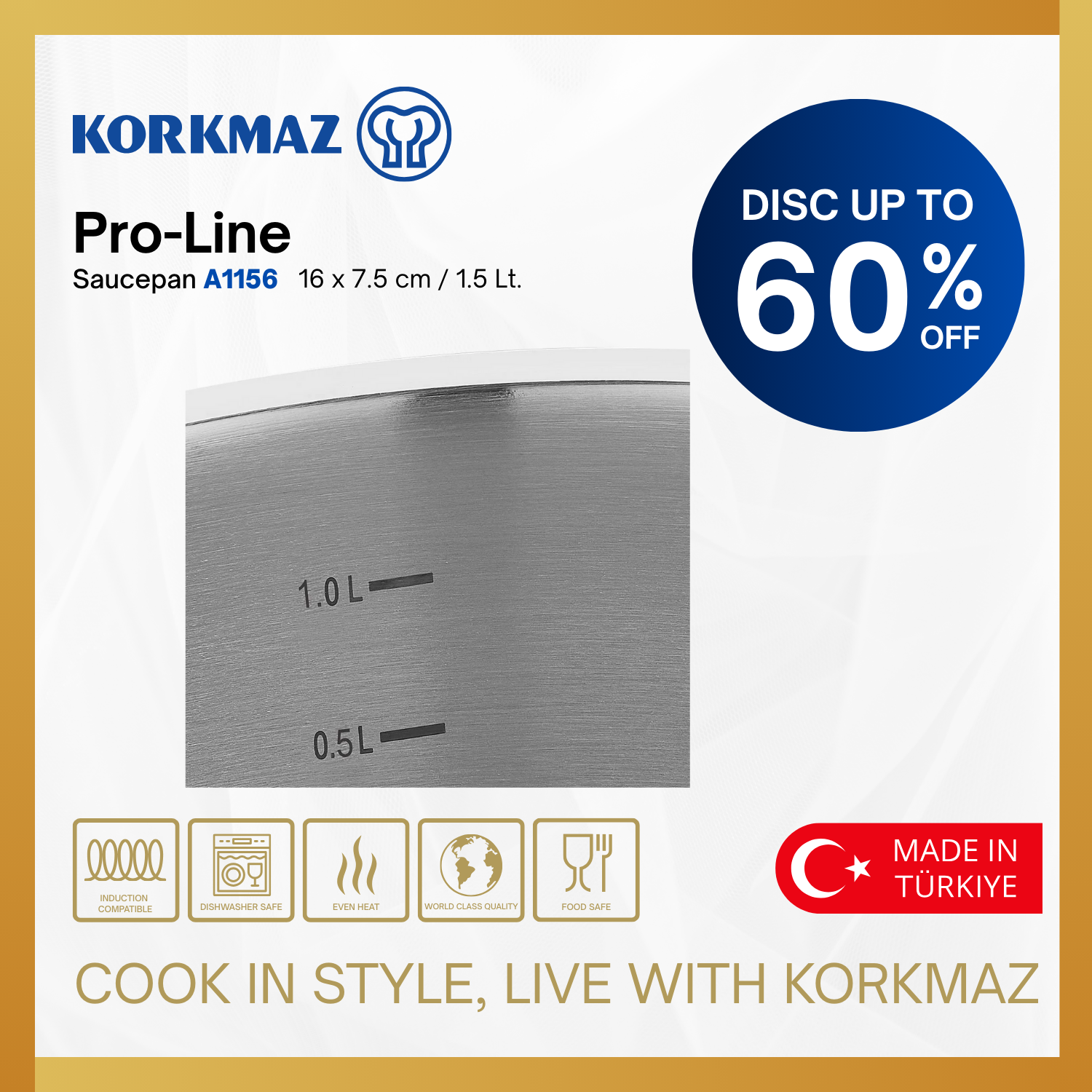 KORKMAZ SAUCEPAN PRO-LINE 16CM PANCI ANTI LENGKET PREMIUM DAN PANCI INDUKSI_2