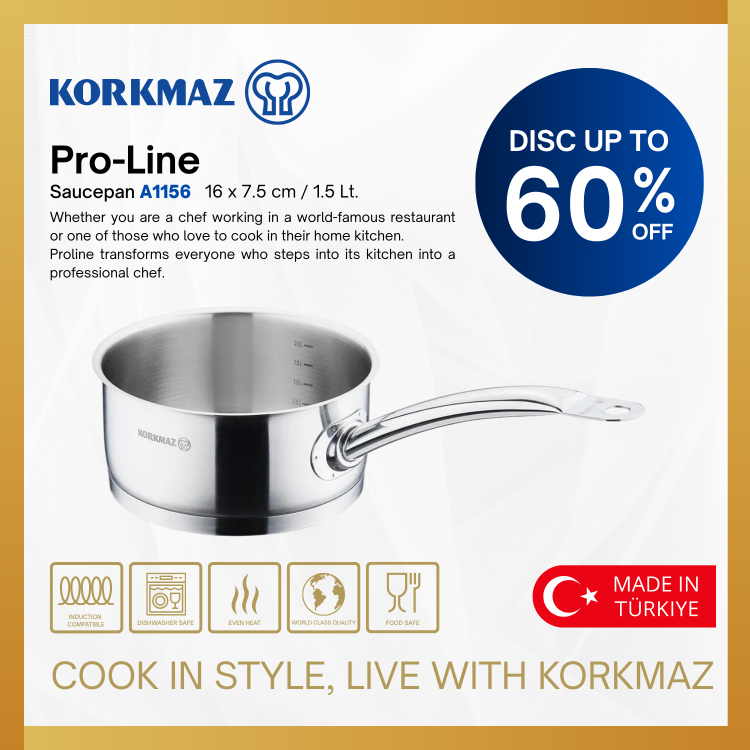 KORKMAZ SAUCEPAN PRO-LINE 16CM PANCI ANTI LENGKET PREMIUM DAN PANCI INDUKSI_0