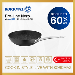 KORKMAZ PRO-LINE NERO WOK NON-STICK PREMIUM COOKING WARE , SUITABLE FOR INDUCTION