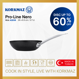 KORKMAZ PRO-LINE NERO WOK NON-STICK PREMIUM COOKING WARE , SUITABLE FOR INDUCTION
