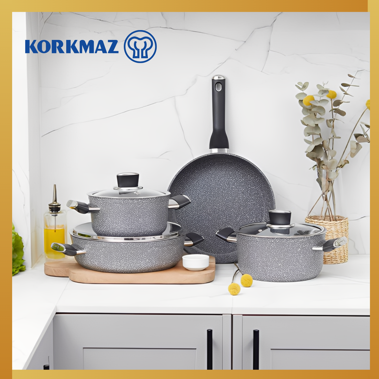 KORKMAZ PREMIUM COOKING WARE PALMA SET 7 PCS NON-STICK, SUITABLE FOR INDUCTION _1