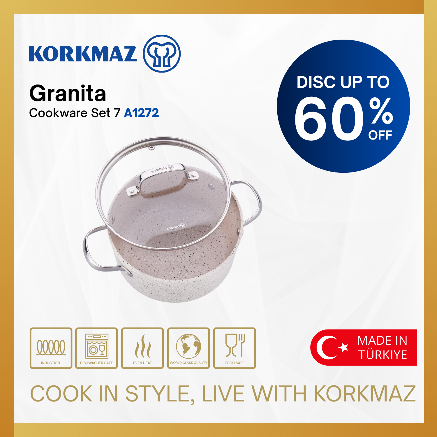 KORKMAZ PREMIUM COOKING WARE GRANITA SET 7 PCS NON-STICK, SUITABLE FOR INDUCTION Pot Stainless_1