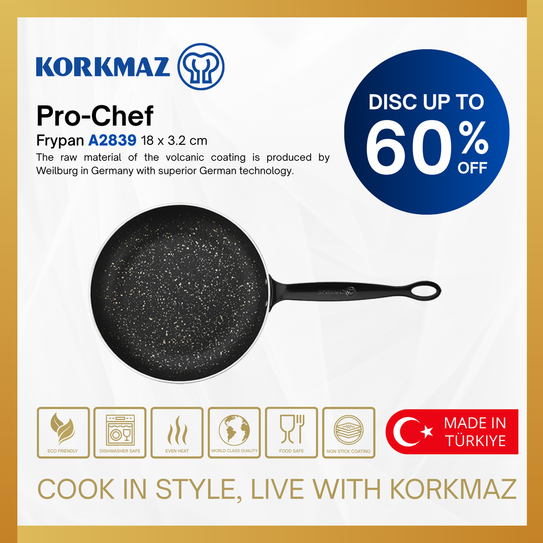 WAJAN KORKMAZ FRYPAN 18X3,2 CM / 0,7 LT PREMIUM COOKING WARE NON STICK. SUITABLE FOR INDUCTION