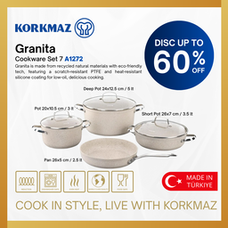 KORKMAZ PREMIUM COOKING WARE GRANITA SET 7 PCS NON-STICK, SUITABLE FOR INDUCTION Pot Stainless
