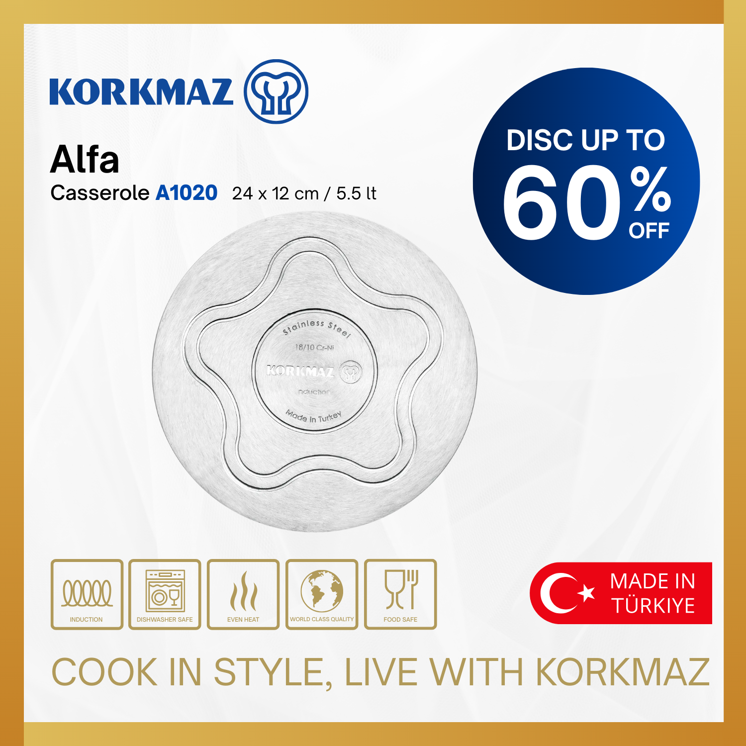 KORKMAZ PREMIUM COOKING WARE ALFA CASSEROLE NON-STICK, SUITABLE FOR INDUCTION_2