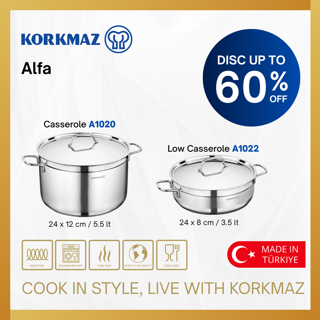 KORKMAZ PREMIUM COOKING WARE ALFA CASSEROLE NON-STICK, SUITABLE FOR INDUCTION