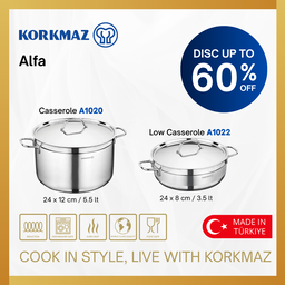 KORKMAZ PREMIUM COOKING WARE ALFA CASSEROLE NON-STICK, SUITABLE FOR INDUCTION