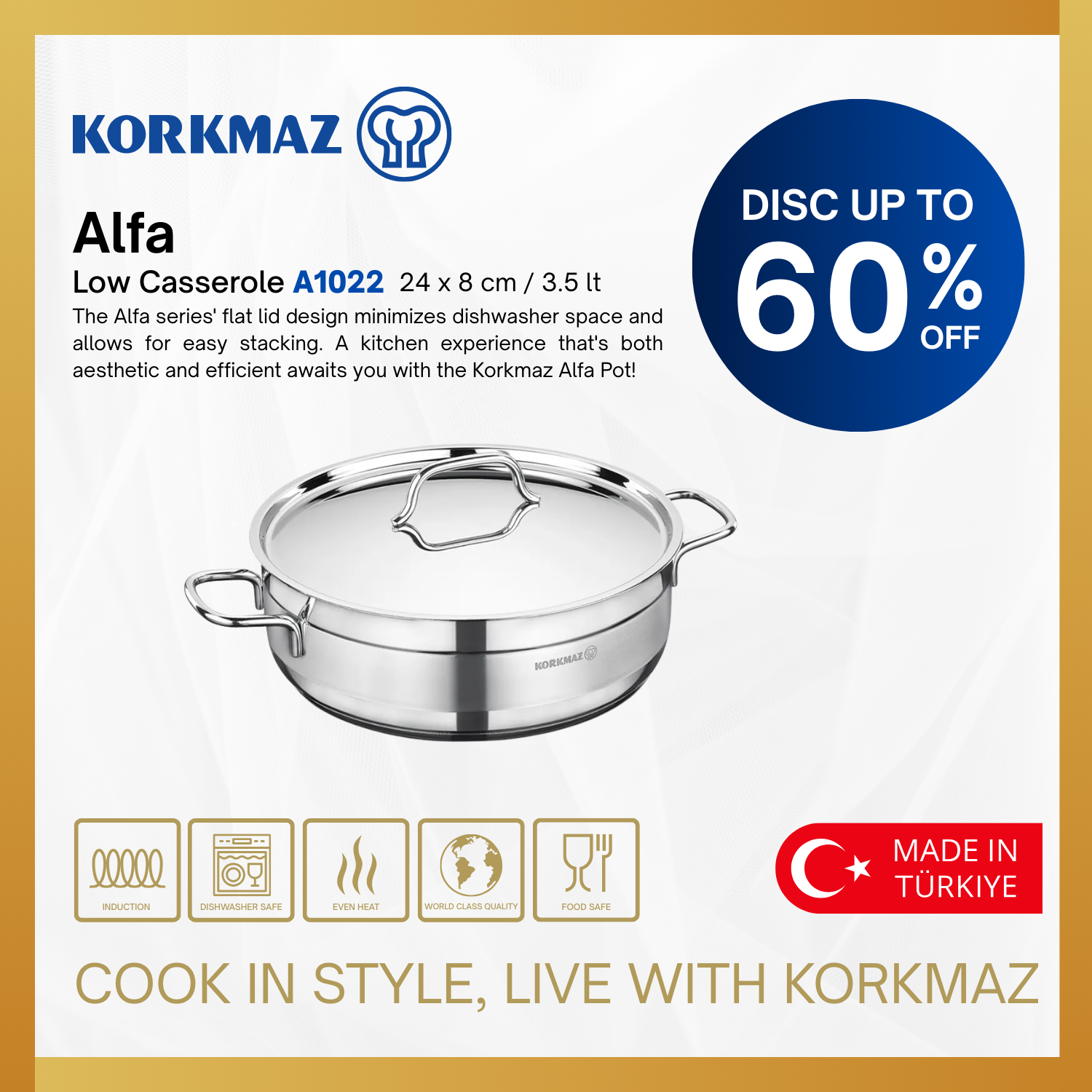 KORKMAZ PREMIUM COOKING WARE ALFA CASSEROLE NON-STICK, SUITABLE FOR INDUCTION_5
