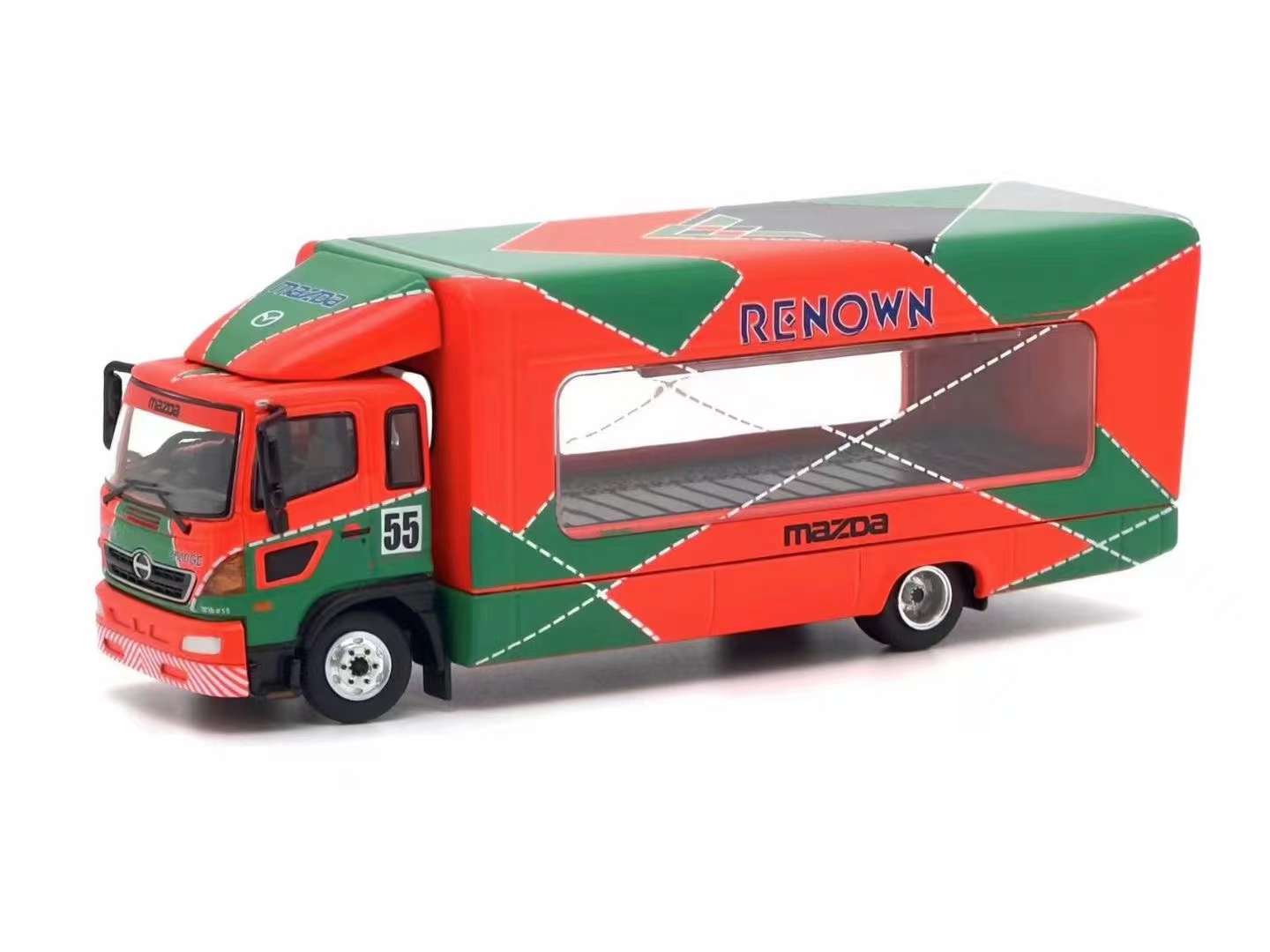 UNIQUE MODEL 1/64 HINO RANGER 500 OUTRIGGERS RAISED TRUCK - ORANGE GREEN_3