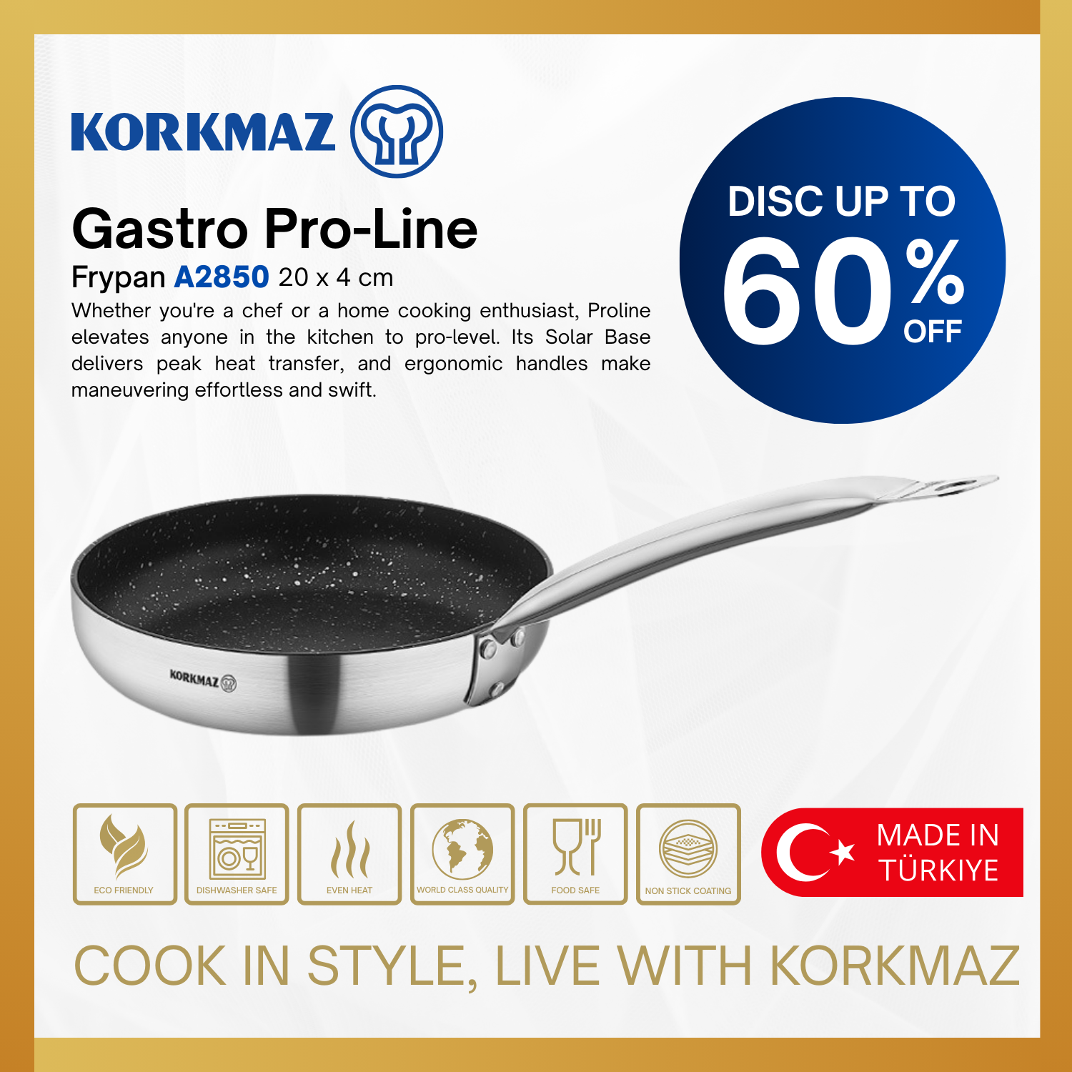 WAJAN KORKMAZ GASTRO PROLINE FRYPAN PREMIUM STAINLESS STEEL NON-STICK, SUITABLE FOR INDUCTION_0