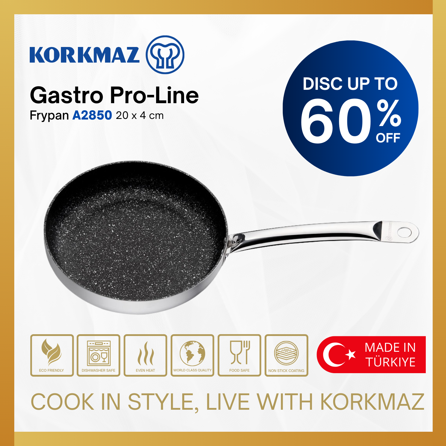 WAJAN KORKMAZ GASTRO PROLINE FRYPAN PREMIUM STAINLESS STEEL NON-STICK, SUITABLE FOR INDUCTION_4