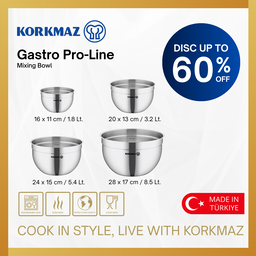 MANGKOK KORKMAZ PROLINE MIXING BOWL SERIES PREMIUM STAINLESS STEEL DEEP AND MULTI PURPOSE FOR BAKING & COOKING