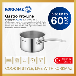 PANCI KORKMAZ GASTRO PROLINE SAUCEPAN PREMIUM NON STICK STAINLESS STEEL COOKWARE, SUITABLE FOR INDUCTION