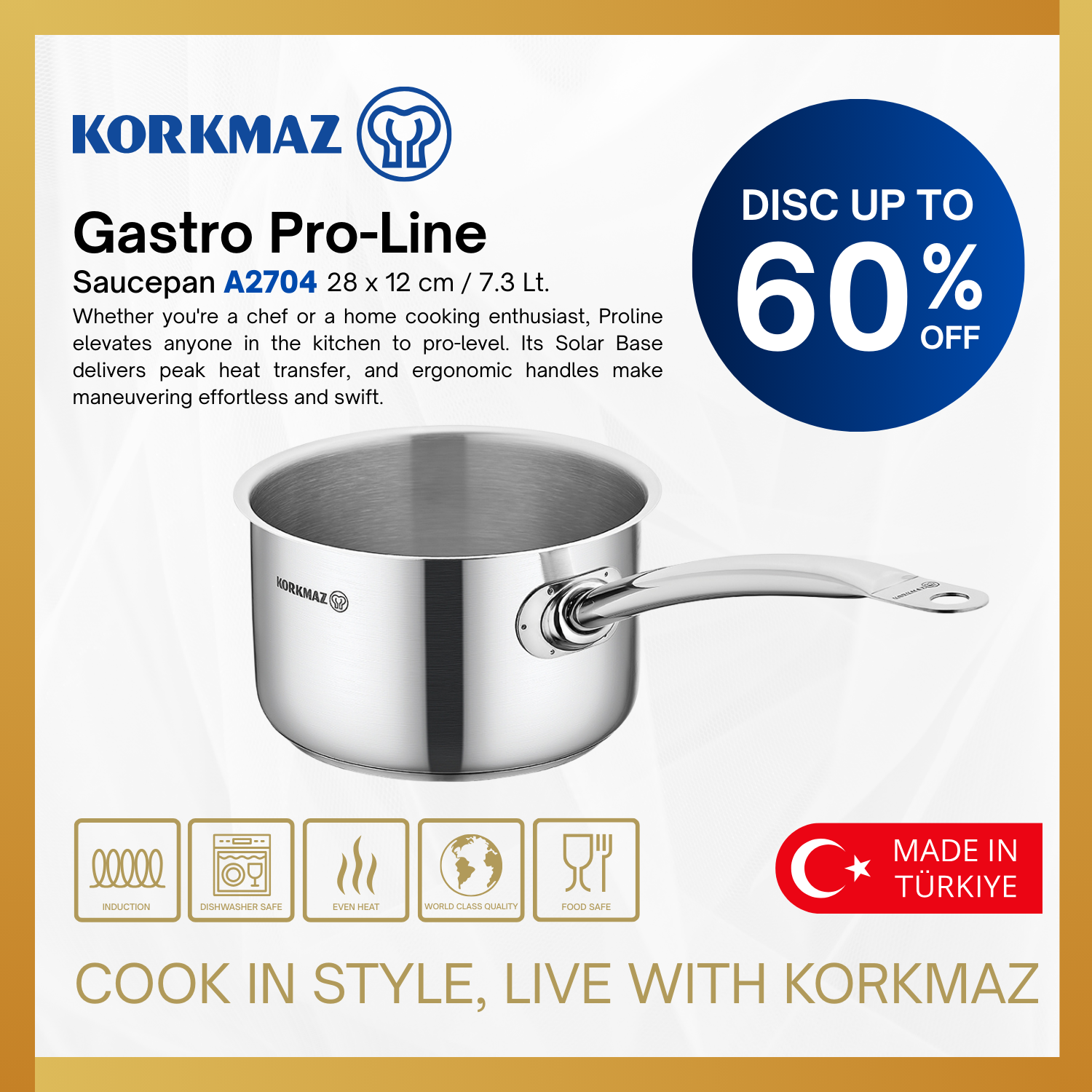 PANCI KORKMAZ GASTRO PROLINE SAUCEPAN PREMIUM NON STICK STAINLESS STEEL COOKWARE, SUITABLE FOR INDUCTION_8