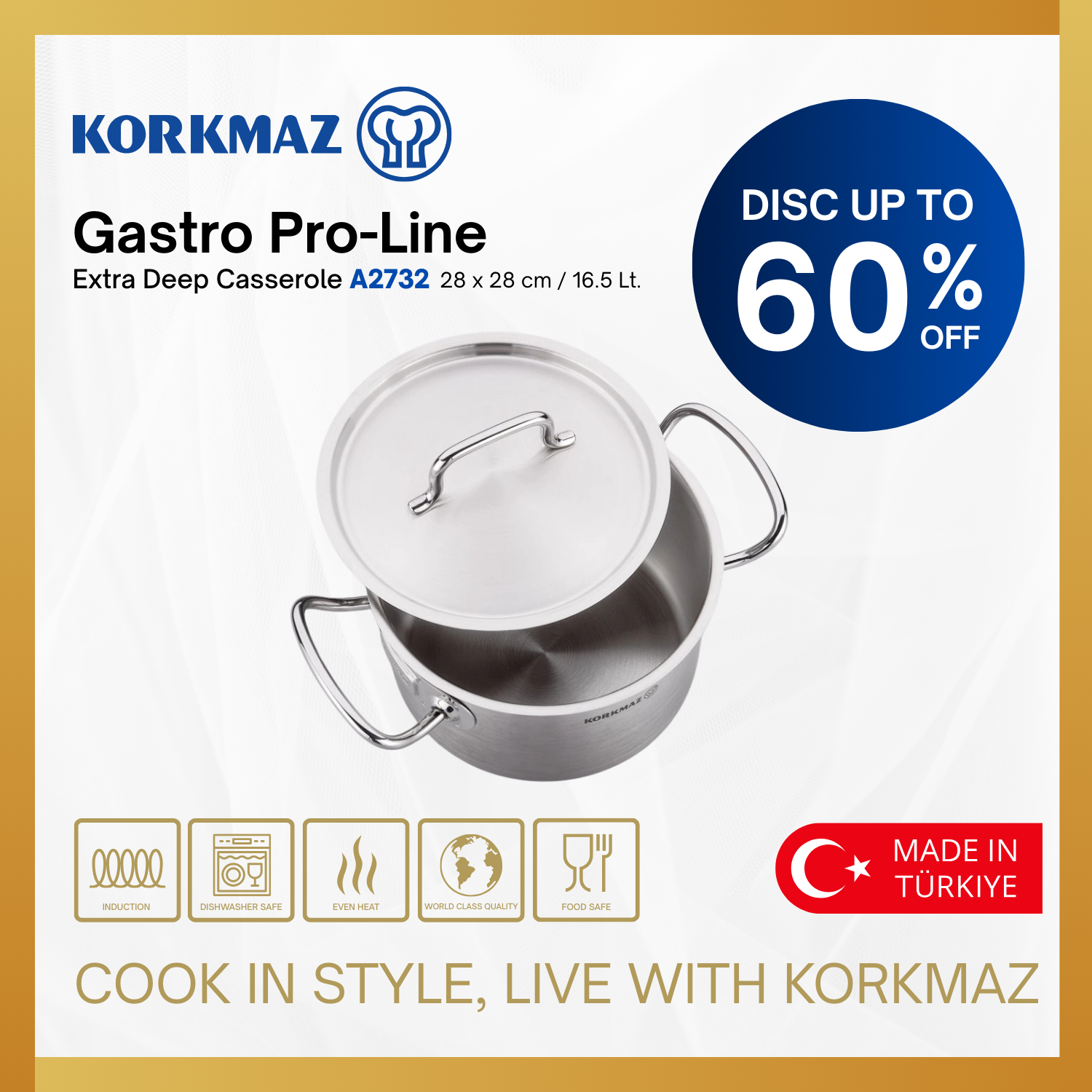 KORKMAZ PROLINE EXTRA DEEP CASSEROLE PREMIUM COOKING WARE. SUITABLE FOR INDUCTION_1