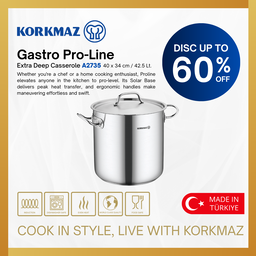KORKMAZ PROLINE EXTRA DEEP CASSEROLE PREMIUM COOKING WARE. SUITABLE FOR INDUCTION