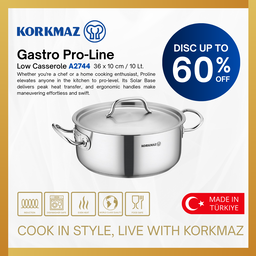 PANCI KORKMAZ GASTRO PROLINE LOW CASSEROLE PREMIUM STAINLESS STEEL COOKWARE NON STICK, SUITABLE FOR INDUCTION