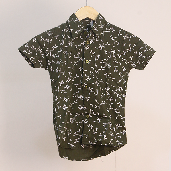 Kid’s Forest Green Leaf-printed Shirt K15