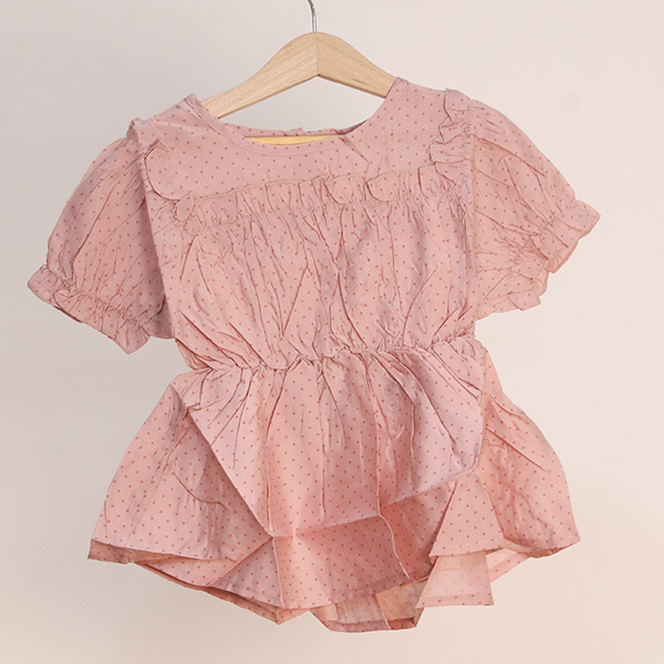 Girl’s Cute Polka Dot T-shirt with Puff Sleeves K18_0