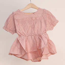 Girl’s Cute Polka Dot T-shirt with Puff Sleeves K18