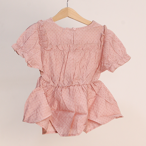 Girl’s Cute Polka Dot T-shirt with Puff Sleeves K18_1