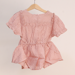 Girl’s Cute Polka Dot T-shirt with Puff Sleeves K18