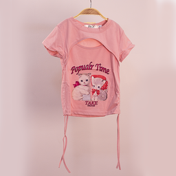 Pink Kid’s Top with Cute Kitten Print K2
