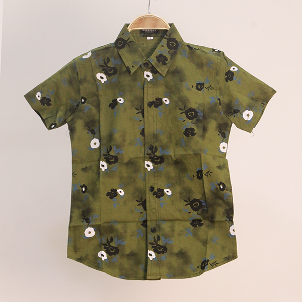Olive Green Floral Shirt for Kids K12
