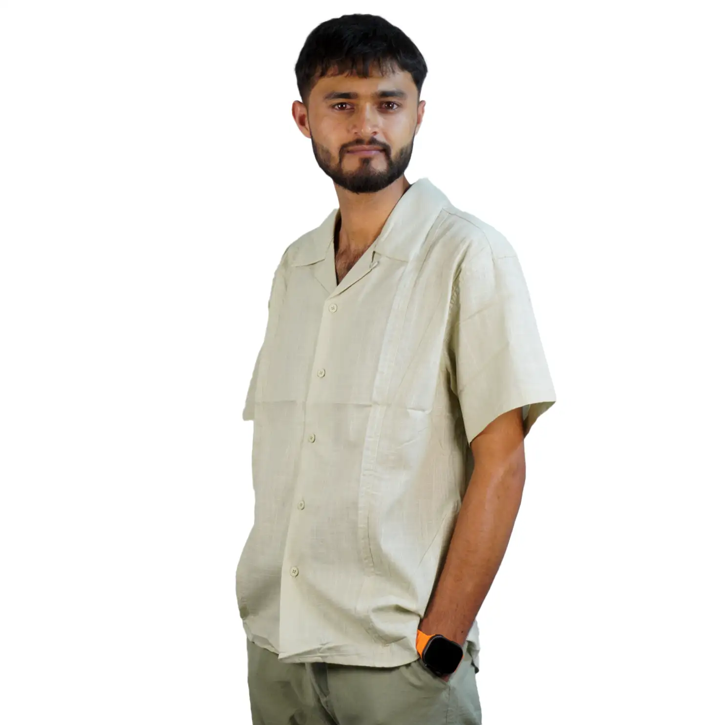 Casual Off-White Collar Linen Shirt for Men GC20_1