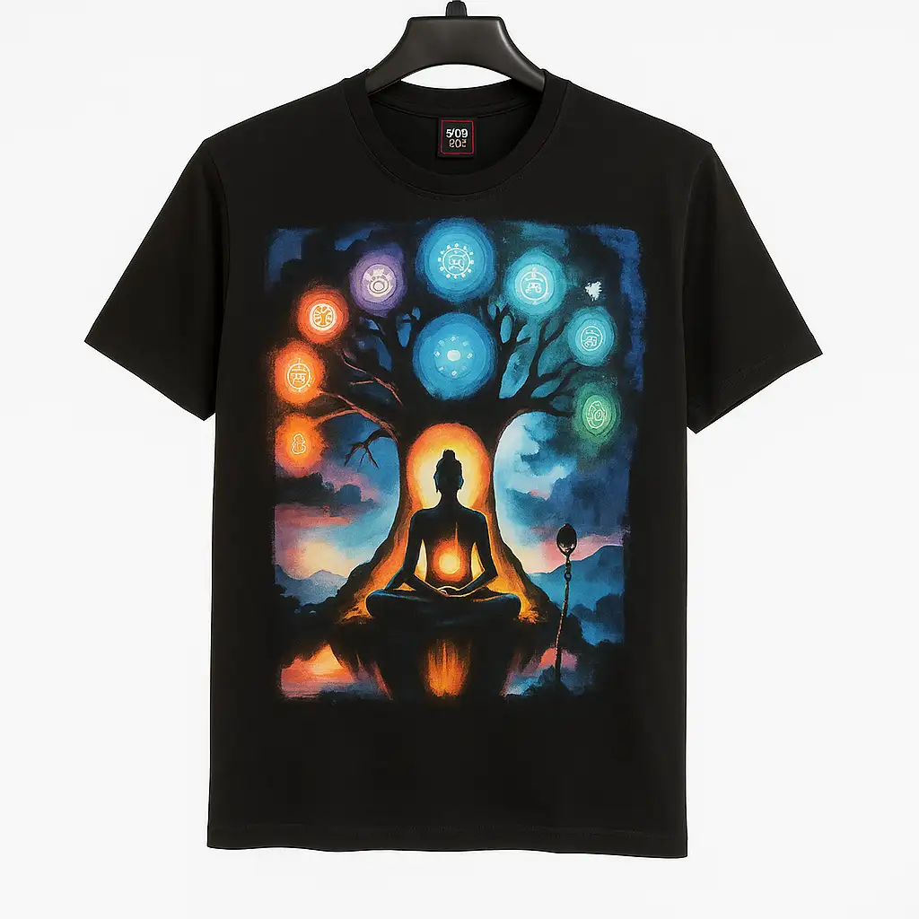 Black T-shirt Featuring a Colorful Graphic Print GC22