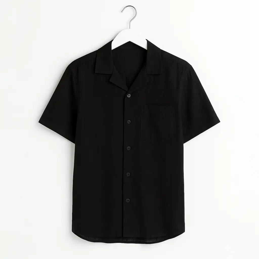 Casual Black Collar Linen Shirt for Men GC36_0