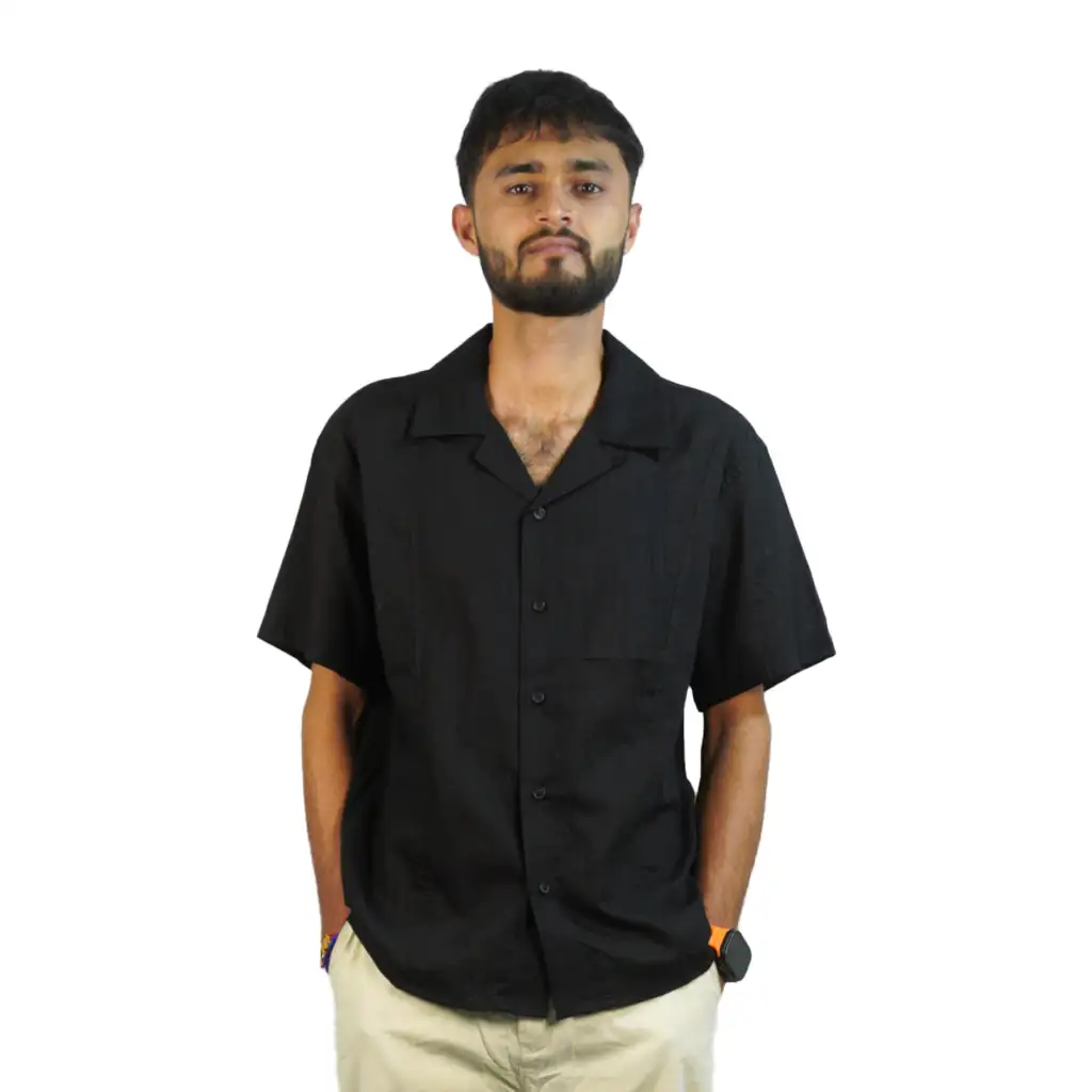 Casual Black Collar Linen Shirt for Men GC36_1