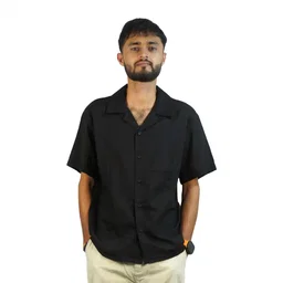Casual Black Collar Linen Shirt for Men GC36