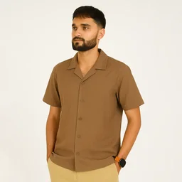 Casual Cedar Brown Collar Linen Shirt for Men GC37