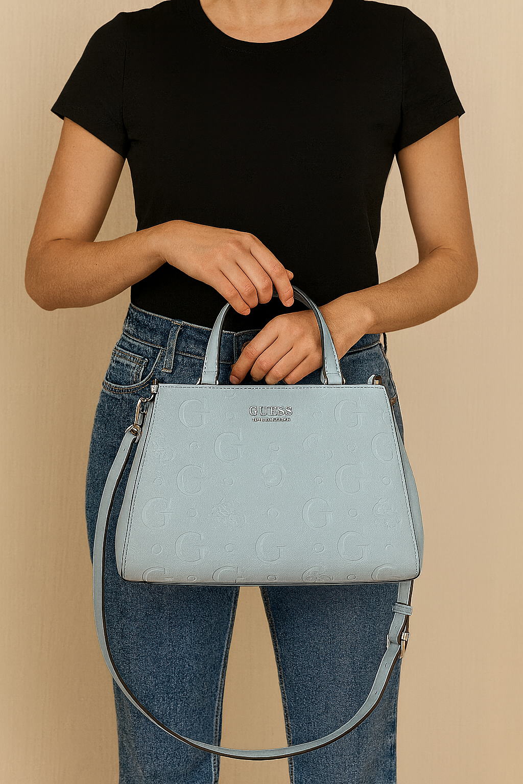 Cartera Guess Azul Claro con Asa Doble y Correa Ajustable