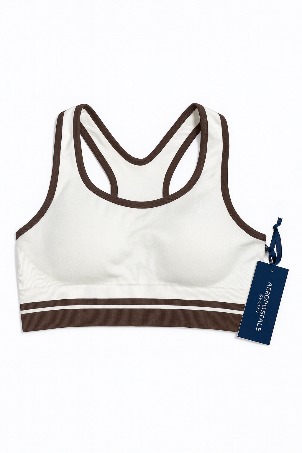 Top Deportivo Aeropostale Blanco con Detalles Marrones - Size L_0