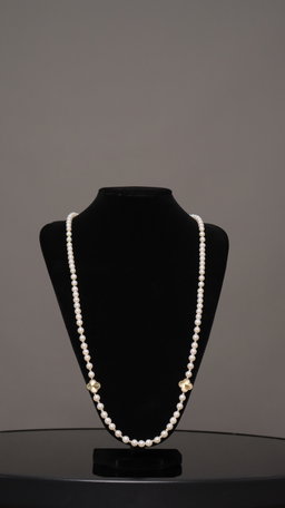 90cm White Pearl Necklace with Twin Clover 