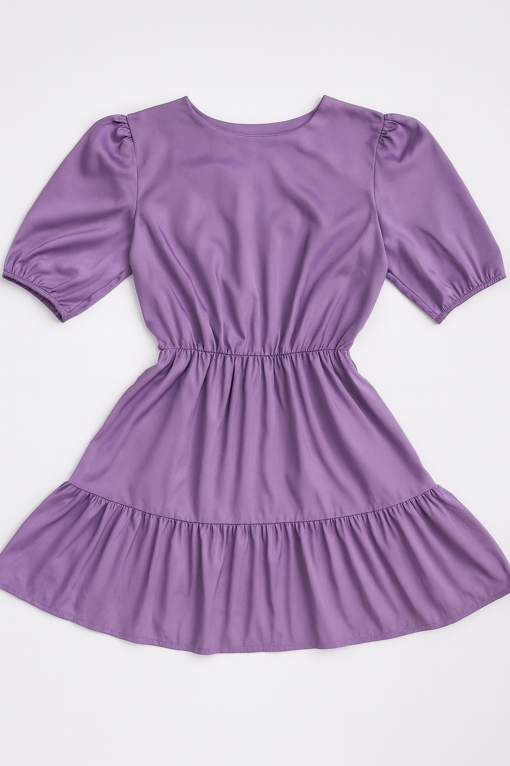 Vestido Morado con Manga Corta y Volantes - Size XL
