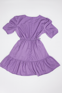Vestido Morado con Manga Corta y Volantes - Size XL