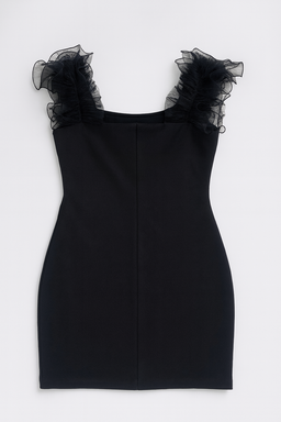 Vestido Negro Elegante con Volantes - Size L
